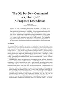 The Old but New Command in 1 John 2:7-8? A Proposed Emendation