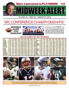 $12  VOLUME 29 • ISSUE 18 • JANUARY 21, 2018 NFL CONFERENCE CHAMPIONSHIPS! MIDWEEK