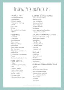 Festival Packing Checklist THE BIG STUFF CLOTHES & ACCESSORIES  - Weatherproof tent