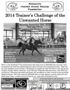 i[removed]Trainer’s Challenge of the Unwanted Horse Saturday, September 20th, 2014. Doors Open 9:00 a.m.