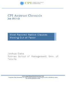 CPI Antitrust Chronicle July[removed]Most Favored Nation Clauses Moving Out of Favor