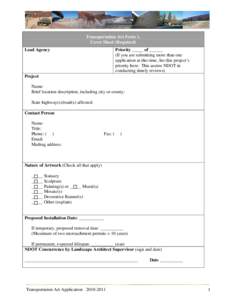 Transportation Art Form 1. Cover Sheet (Required) Lead Agency Priority _____ of ______ (If you are submitting more than one