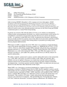 Memorandum to the LBNL Work Group