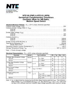 NTE100 (PNP) & NTE101 (NPN) Germanium Complementary Transistors Oscillator, Mixer for AM Radio,