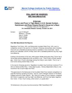 Marist College Institute for Public Opinion Poughkeepsie, NY 12601  Phone[removed]  Fax[removed]www.maristpoll.marist.edu POLL MUST BE SOURCED: NBC News/Marist Poll* Arkansas: