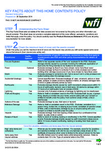 Exposure Draft – One Page Key Facts Sheets For Home Building and Home Contents Insurance Policies - Home Contents Key Facts Sheet