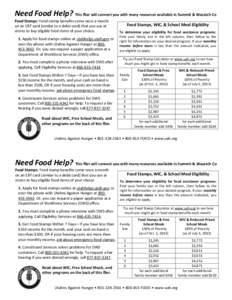 Need Food Help? This flier will connect you with many resources available in Summit & Wasatch Co Food Stamps: Food stamp benefits come once a month on an EBT card (similar to a debit card) that you use at stores to buy e