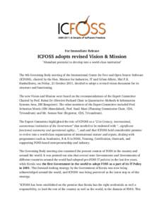 For Immediate Release  ICFOSS adopts revised Vision & Mission 