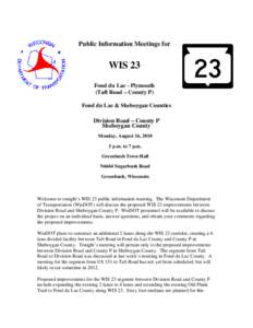 WIS 23 expansion project, handout - PIM August 16, 2010