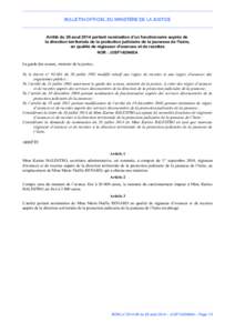 BULLETIN OFFICIEL DU MINISTÈRE DE LA JUSTICE  Arrêté du 26 aout 2014 portant nomination d’un fonctionnaire auprès de la direction territoriale de la protection judiciaire de la jeunesse de l’Isère, en qualité d