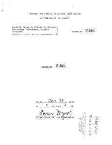 BEFORE THE PUBLIC UTILITIES COMMISSION OF THE STATE OF HAWAII Tariffs Filed by Public Utilities,) Including Telecommunications Carriers.