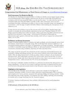 H.R.5644, the END BIG OIL TAX SUBSIDIES ACT Congressman Earl Blumenauer ■  Third District of Oregon