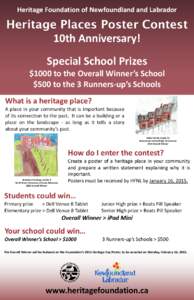 Heritage Foundation of Newfoundland and Labrador  Heritage Places Poster Contest 10th Anniversary!  Special School Prizes