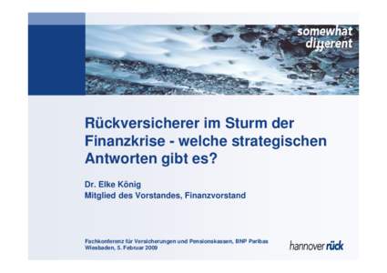 Rückversicherer im Sturm der Finanzkrise - welche strategischen Antworten gibt es? Dr. Elke König Mitglied des Vorstandes, Finanzvorstand