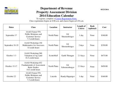 Department of Revenue Property Assessment Division 2014 Education Calendar[removed]