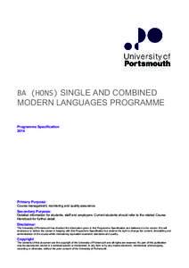 BA (HONS) SINGLE AND COMBINED MODERN LANGUAGES PROGRAMME Programme SpecificationPrimary Purpose: