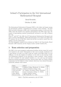 Ireland’s Participation in the 51st International Mathematical Olympiad Bernd Kreussler