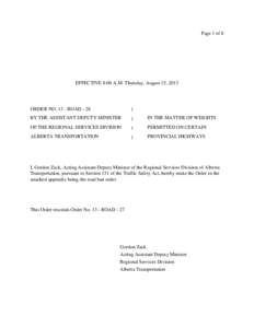 Page 1 of 8  EFFECTIVE 8:00 A.M. Thursday, August 15, 2013 ORDER NO[removed]ROAD - 28