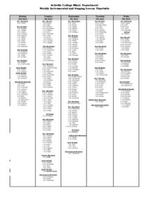 Ashville College Music Department Weekly Instrumental and Singing Lesson Timetable Monday 2nd June Rm 1 Miss Dexter 9.15 C Cullen