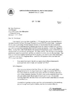 Letter to Gary Stenhouse, City Manager, City of Rochester, New Hampshire in Reference to the Letter Dated July 1, 1996 Regarding the Use of Seasonal Flows to Calculate National Pollutant Discharge Elimination System Perm