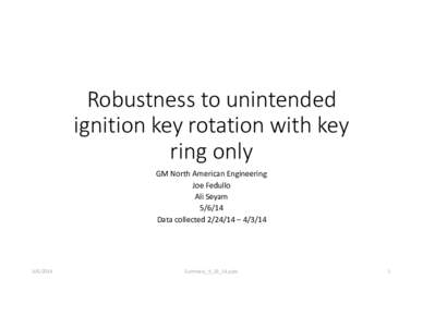 Robustness to unintended  ignition key rotation with key  ring only GM North American Engineering Joe Fedullo Ali Seyam
