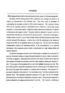 SYNOPSIS DNA blnd~ngstudles wlth the transcrlphonal activator proteln C of bactenophage Mu The farmly of DNA brnbg proteins from prokaryotes were amongst the earliest to be stuhed and charactenzed at the molecular level 