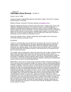 Volume 2, Issue 1, 2008 Collective Aspects of Mental State, Memory and Psychic Capital: Their Role in Coherent Functioning of a Community