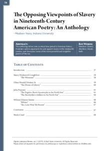 36  The Opposing Viewpoints of Slavery in Nineteenth-Century American Poetry: An Anthology Madison Yeary, Indiana University