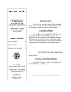 REPORT DIGEST  DEPARTMENT OF CORRECTIONS ILLINOIS YOUTH CENTER-VALLEY VIEW