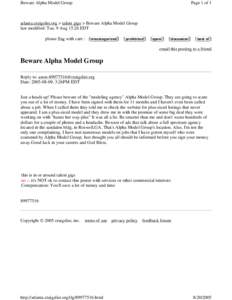 Beware Alpha Model Group  Page 1 of 1 atlanta.craigslist.org > talent gigs > Beware Alpha Model Group last modified: Tue, 9 Aug 15:26 EDT