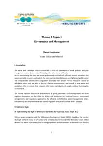   Theme 4 Report  Governance and Management   Theme Coordinator:  André Dzikus / UN‐HABITAT 