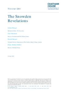Transcript: Q&A  The Snowden Revelations Julian Borger Diplomatic Editor, The Guardian