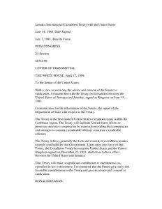 Jamaica International Extradition Treaty with the United States June 14, 1983, Date-Signed July 7, 1991, Date-In-Force