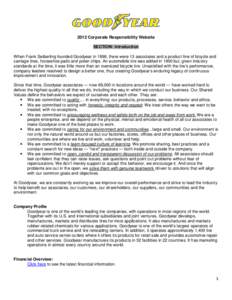 Business / Safety / Companies listed on the New York Stock Exchange / Goodyear Tire and Rubber Company / Social responsibility / Corporate social responsibility / Compliance and ethics program / Safety culture / The Corporation / Ethics / Business ethics / Applied ethics