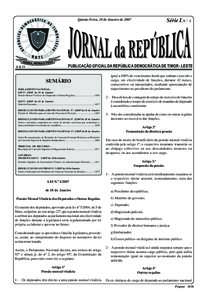 Jornal da República Quinta-Feira, 18 de Janeiro de 2007 Série I  Série1, Nº.1, N.° 1