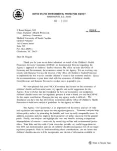 EPA Response to: Letter to Administrator Browner on valuing children's health in economic assessments