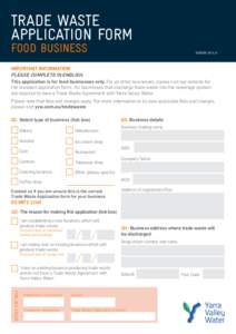 TRADE WASTE APPLICATION FORM FOOD BUSINESS VERSION 2015_B