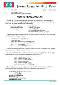 Jawatankuasa Pemilihan Pusat JPP2014 – NOTIS[removed]B1) TARIKH:  17 Jun, 2014