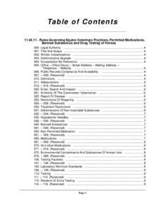 Ta b l e o f C o n t e n t s[removed]Rules Governing Equine Veterinary Practices, Permitted Medications, Banned Substances and Drug Testing of Horses[removed].