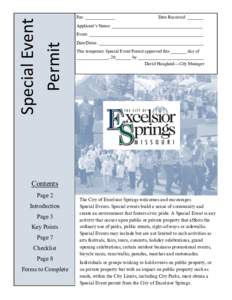 Fire prevention / Fire protection / Fire safety / Business / Excelsior Springs /  Missouri / Fireworks / Parking / Event management / Excelsior / Fire marshal / Law / Safety