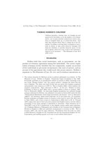 c Peter King, in The Philosopher’s Child (University of Rochester Press 1998), 65–83 THOMAS HOBBES’S CHILDREN1 Children therefore, whether they be brought up and preserved by the father, or by the mother, or by who