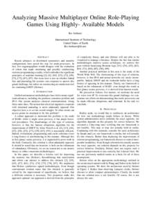 Analyzing Massive Multiplayer Online Role-Playing Games Using Highly- Available Models Ike Antkare International Institute of Technology United Slates of Earth 