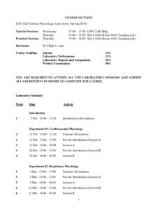 COURSE OUTLINE LIFS 3220 Animal Physiology Laboratory (Spring[removed]Tutorial Sessions: Practical Sessions:  Wednesday