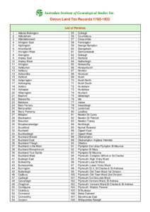 Australian Institute of Genealogical Studies Inc. Devon Land Tax Records[removed]List of Parishes 1 2 3