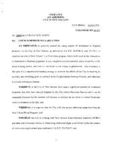 ORDINANCE (AS AMENDED) CITY OF NEW ORLEANS CITY HALL:  April 5, 2007