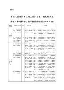 附件 2  省级人民政府单位地区生产总值二氧化碳排放 降低目标考核评估指标及评分细则(2014 年度) 考核评 估内容