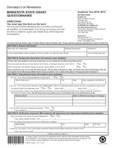 MINNESOTA STATE GRANT QUESTIONNAIRE Academic Year 2014–2015 RETURN FORM: