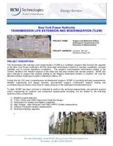 Energy Services  New York Power Authority TRANSMISSION LIFE EXTENSION AND MODERNIZATION (TLEM) PROJECT NAME: