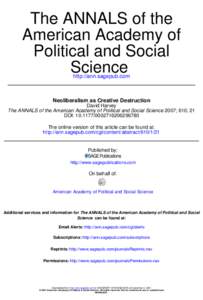 The ANNALS of the American Academy of Political and Social Science http://ann.sagepub.com