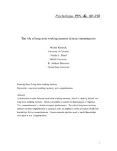 Psychologia, 1999, 42, [removed]The role of long-term working memory in text comprehension Walter Kintsch, University of Colorado